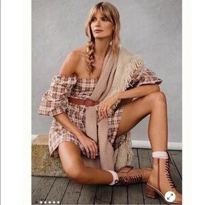 Faithfull the Brand Plaid Dress in Brown and Cream Large Back tye